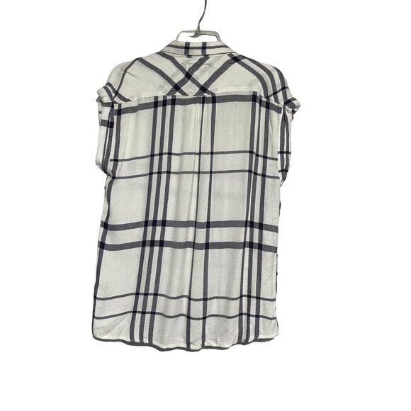 Rails Britt Women's Button Down Shirt Ultra Soft Plaid Short Sleeve White Gray M - Picture 5 of 6